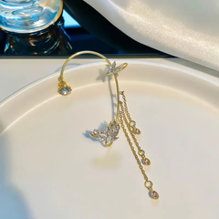 Korean Sparkling Zircon Flower Butterfly Ear Cuff Without Piercing Tassel Clip Earrings For Women Simple Ear Clip Fine Jewelry