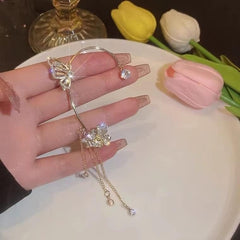 Korean Sparkling Zircon Flower Butterfly Ear Cuff Without Piercing Tassel Clip Earrings For Women Simple Ear Clip Fine Jewelry