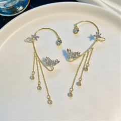 Korean Sparkling Zircon Flower Butterfly Ear Cuff Without Piercing Tassel Clip Earrings For Women Simple Ear Clip Fine Jewelry