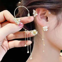 Korean Sparkling Zircon Flower Butterfly Ear Cuff Without Piercing Tassel Clip Earrings For Women Simple Ear Clip Fine Jewelry